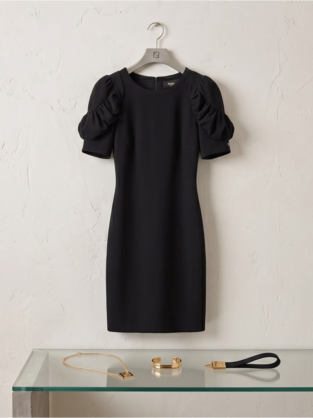 FENDI Black Puff-Sleeve Sheath Dress AUTHENTIC